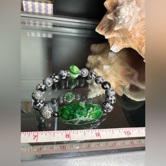 SNOW OBSIDIAN + AGATES NATURAL STONES  BRACELET size 7” - Picture 7 of 14